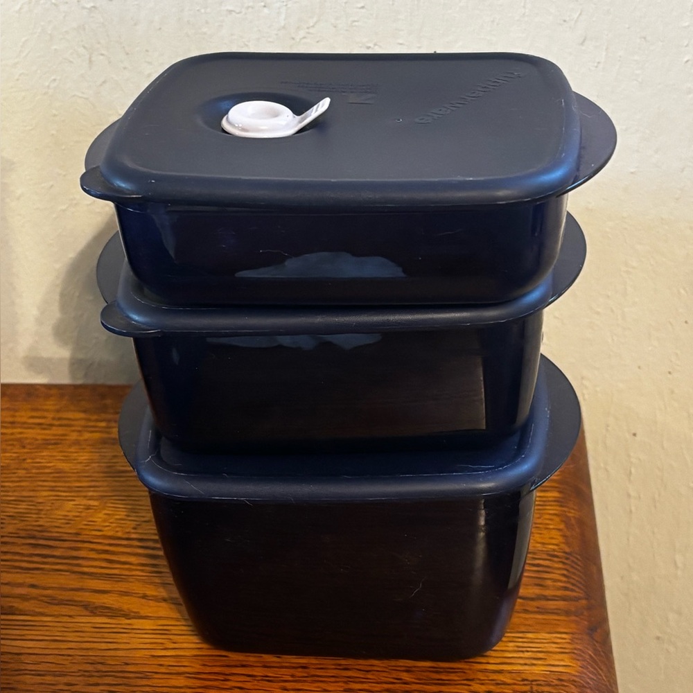 Tupperware Vent ‘N Serve®️ set of 3 square containers.
New without tags.